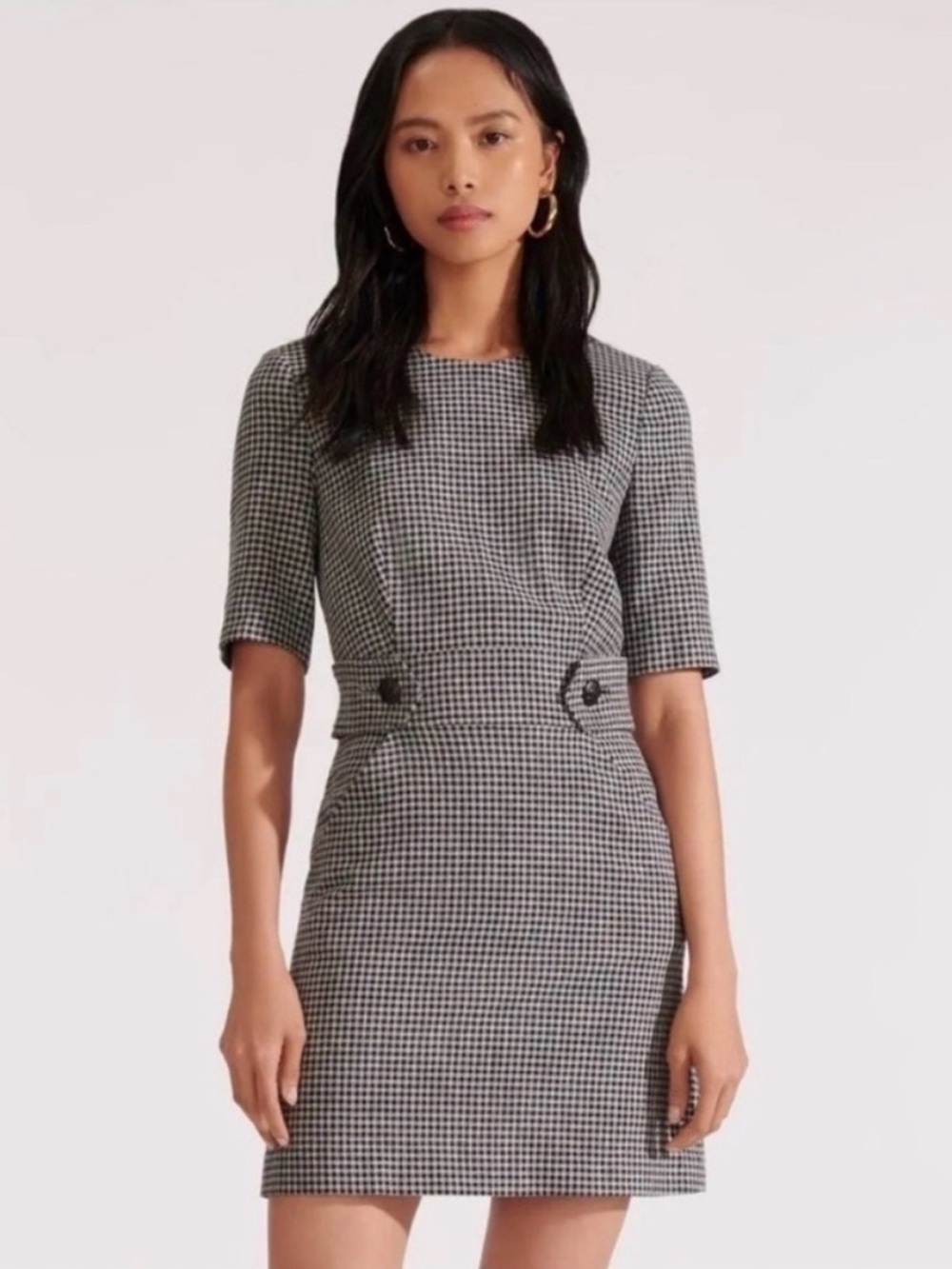 Veronica Beard Teddi Mini Dress Short Sleeve Micro Check Lined Black White 10
